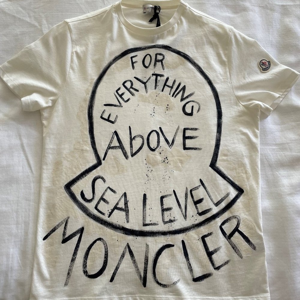 Moncler hand-painted cream tshirt  - "Everything Above Sea Level" BNWT